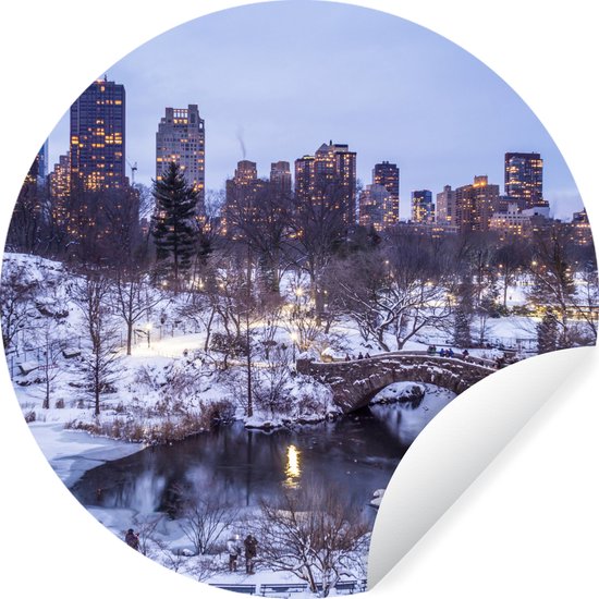 Central Park in Winter Wall Circle papier peint autocollant 100x100 cm / cercle de papier peint / cercle mural / cercle vivant - auto-adhésif et découpe ronde