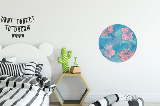WallCircle - Stickers muraux - Cercle de papier peint - Illustration d'un motif de fleurs tropicales - ⌀ 30 cm - Cercle mural - Autocollant - Sticker papier peint rond