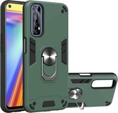 Voor OPPO Realme 7 / Narzo 20 Pro Armor Series PC + TPU beschermhoes met ringhouder (donkergroen)