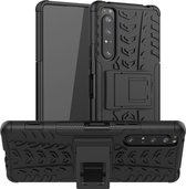 Voor Sony Xperia 1 II Tire Texture Shockproof TPU + PC beschermhoes met houder (zwart)