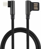 2A USB elleboog naar micro USB elleboog gevlochten datakabel, kabellengte: 1m (zwart)