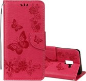 Voor Galaxy A8 (2018) Vintage reliëf bloemen vlinderpatroon Horizontale flip lederen tas met kaartsleuf en houder & portemonnee en lanyard (rood)