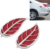 2 STKS bladvorm auto kunststof decoratieve sticker, afmeting: 12.0 x 6.0cm (zilver + rood)