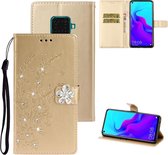 Voor Huawei Mate 30 Lite Plum Blossom Pattern Diamond Encrusted Leather Case met houder & kaartsleuven & portemonnee (goud)