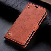 Koperen gesp retro gekke paard textuur horizontale flip lederen tas voor HTC Desire 12+, met houder en kaartsleuven en portemonnee (bruin)