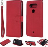 Voor LG G8 ThinQ Effen kleur Horizontale Flip Beschermhoes met houder & kaartsleuven & portemonnee & fotolijst & lanyard (rood)