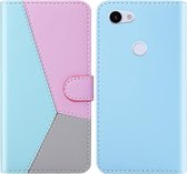 Voor Google Pixel 3a Tricolor stiksels Horizontale flip TPU + PU lederen tas met houder & kaartsleuven & portemonnee (blauw)