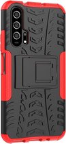 Tire Texture TPU + PC schokbestendig hoesje voor Huawei Honor 20 Pro, met houder (rood)