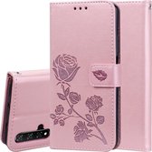 Rose reliëf horizontaal Flip PU lederen tas met houder & kaartsleuven & portemonnee voor Huawei Honor 20 (Rose Gold)