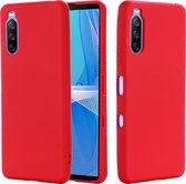 Sony Xperia 10 III Hoesje - Mobigear - Rubber Touch Serie - Hard Kunststof Backcover - Rood - Hoesje Geschikt Voor Sony Xperia 10 III