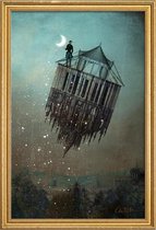JUNIQE - Poster met houten lijst Sand Man -13x18 /Blauw & Grijs