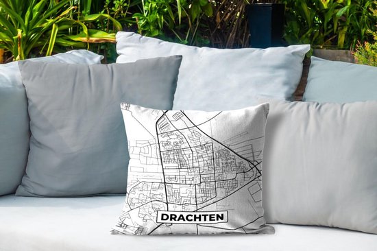 Coussin de jardin - Plan de la ville - Drachten - Grijs - Wit - 40x40 cm - Résistant aux intempéries