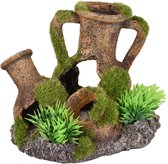 Aquarium decoratie Moza kruiken + plant - 12 x 9 x 10 cm - Bruin - 12 x 9 x 10 cm