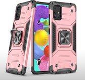 Hoesje Geschikt Voor Samsung Galaxy A51 Hoesje - Heavy Duty Armor hoesje Rose Goud - Galaxy A51 silicone TPU hybride hoesje Kickstand ringhouder met Magnetisch Auto Mount