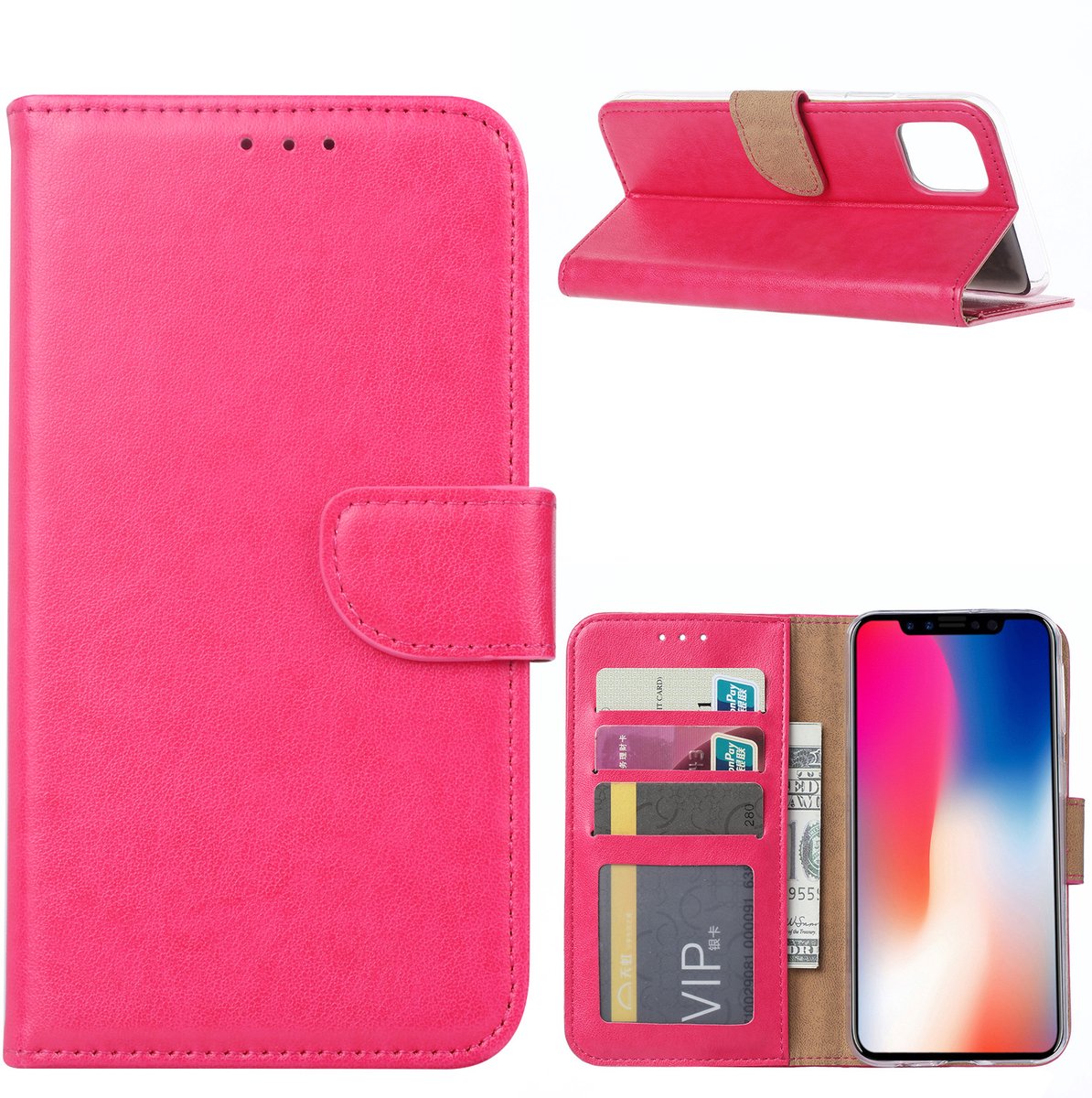 Ntech hoesje Geschikt voor iPhone 11 Portemonnee / Booktype hoesje - Roze
