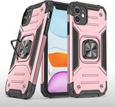 iPhone 11 Pro Max Hoesje - Heavy Duty Armor hoesje Rose Goud - iPhone 11 Pro Max silicone TPU hybride hoesje Kickstand ringhouder met Magnetisch Auto Mount