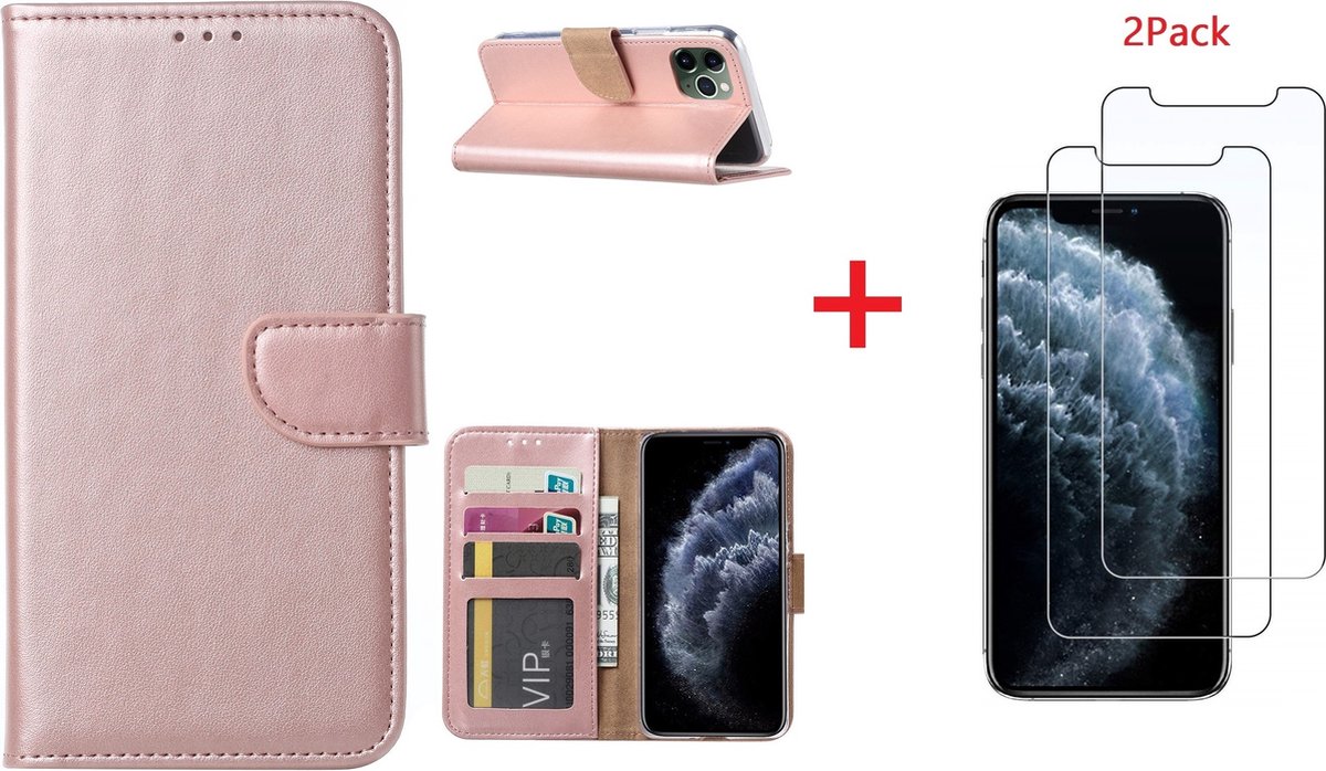 Hoesje Geschikt voor iPhone 11 Portemonnee hoesje + 2X Screenprotector - Rosegoud