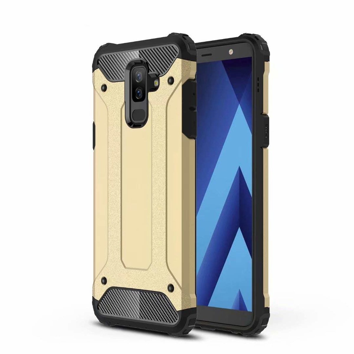 Ntech Hoesje Geschikt Voor Samsung Galaxy A6 Plus (2018) Dual layer Armor Hoesje - Goud