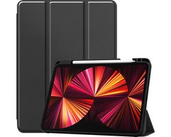 Hoesje Geschikt voor Apple iPad Pro (2021) - 11 inch - 3e generatie - Dun & Stevig - Trifold Bookcase - Hard Cover Case - Met Uitsparing Geschikt voor Apple Pencil - Hardcover Book - Tablet Hoes - Zwart