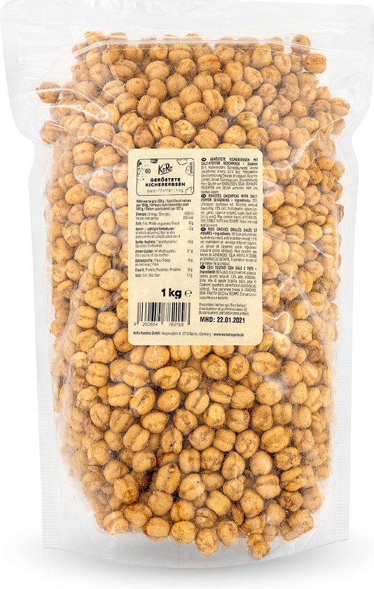 Geroosterde kikkererwten, zout-peper, 1 kg verpakking met etiket.