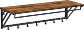 ACAZA Hangende Kapstok met Plank voor Planten, Sleutels of Sjaals, 7 Haken en Bar voor Kledinghangers, Industrieel, Bruin Zwart