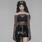 Punk Rave Off shoulder top -XL/XXL- Enigma mesh Zwart/Wit