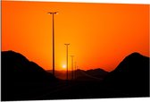 Dibond - Oranje Lucht boven Lantaarnpalen - 120x80cm Foto op Aluminium (Wanddecoratie van metaal)