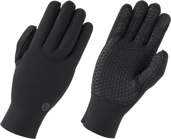 Gants de cyclisme noirs en néoprène, paume avec motif nid d'abeille pour une meilleure adhérence.