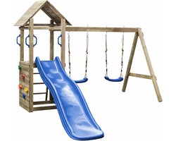 Houten Speeltoestel Maria (SwingKing) | Speeltoren met Glijbaan en Dubbele Schommel voor Buiten in de Tuin | FSC Hout - Glijbaan Blauw