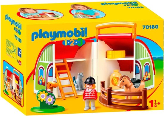 ② Playmobil 123 ferme transportable avec fermier et tracteur — Jouets