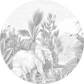 ESTAhome zelfklevende behangcirkel jungle-motief grijs - 159075 - 0.7 x 0.7 m