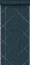 ESTAhome behang grafische lijnen donkerblauw - 139093 - 0.53 x 10.05 m