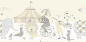 ESTAhome zelfklevende behangrand circus figuren lichtgrijs, beige en glanzend wit - 170003 - 26,5 cm x 5 m