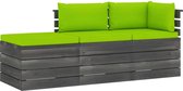 Medina 3-delige Loungeset met kussens pallet massief grenenhout