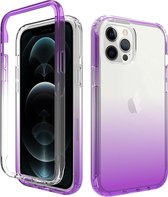 iPhone 12 Pro Full Body Hoesje - 2-delig Back Cover Siliconen Case TPU Schokbestendig - Apple iPhone 12 Pro - Transparant / Paars