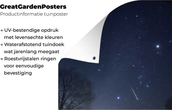 Uv-bestendige, waterafstotende tuinposter met roestvrijstalen ringen.