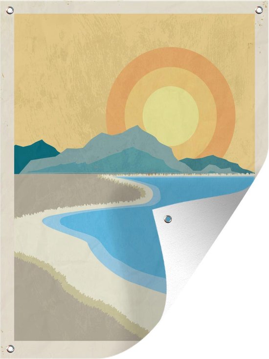 Tuinschilderij Retro illustratie van een tropisch strand - 60x80 cm - Tuinposter - Tuindoek - Buitenposter