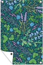 Tuindecoratie Kunst - Bloemen - Groen - Bladeren - 40x60 cm - Tuinposter - Tuindoek - Buitenposter