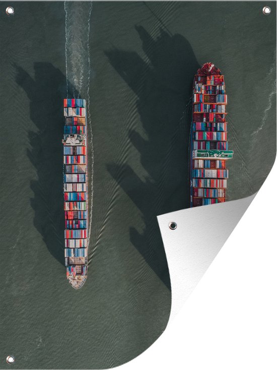 Tuinschilderij passerende schepen - 60x80 cm - Tuinposter - Tuindoek - Buitenposter