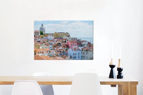 Maisons aux couleurs pastel du vieux quartier d'Alfama au Portugal Toile 90x60 cm - Tirage photo sur toile (Décoration murale salon / chambre)