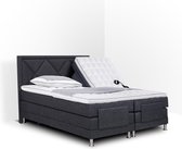 Boxspring Neo compleet, merk Olympic Life®, elektrisch verstelbaar, 200 x 220 cm, grijs, 18-delig met ruiten motieven hoofdbord