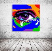 Pop Art The Tearing Eye Acrylglas - 100 x 100 cm op Acrylaat glas + Inox Spacers / RVS afstandhouders - Popart Wanddecoratie