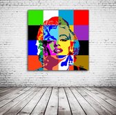 Pop Art Marilyn Monroe Canvas - 90 x 90 cm - Canvasprint - Op dennenhouten kader - Geprint Schilderij - Popart Wanddecoratie