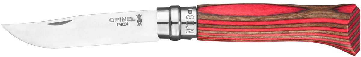 Opinel Zakmes N°08, Laminated Birch, Rood
