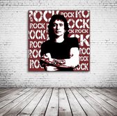 Pop Art Bon Scott Acrylglas - 100 x 100 cm op Acrylaat glas + Inox Spacers / RVS afstandhouders - Popart Wanddecoratie