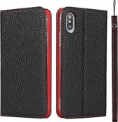 Litchi-textuur Horizontale flip-toplaag koeienhuid lederen tas met houder & kaartsleuven & portemonnee & riem & draadwinder voor iPhone X / XS (zwart)