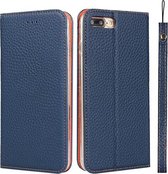 Litchi-textuur Horizontale flip-toplaag koeienhuid lederen tas met houder en kaartsleuven & portemonnee & riem & draadwinder voor iPhone 7 Plus / 8 Plus (donkerblauw)