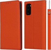 Voor Samsung Galaxy S20 Litchi Textuur Horizontale Flip Top Layer Koeienhuid Lederen Case met Houder & Kaartsleuven & Portemonnee & Riem & Draad Winder (Oranje)