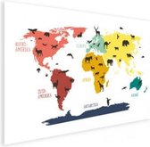 Wereldkaart Dieren Per Continent Kleuren - Poster 90x60