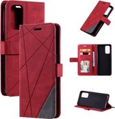 Voor OPPO Reno5 5G Skin Feel Splicing Horizontale Flip Lederen Case met Houder & Kaartsleuven & Portemonnee & Fotolijst (Rood)